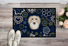 Load image into Gallery viewer, Blue Flowers Longhair Creme Dachshund Doormat - 18x27 Decorative Floor Mat – Indoor/Outdoor Rug with Artistic Flair BB5063MAT