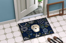 Load image into Gallery viewer, Blue Flowers Longhair Creme Dachshund Doormat - 18x27 Decorative Floor Mat – Indoor/Outdoor Rug with Artistic Flair BB5063MAT