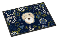 Load image into Gallery viewer, Blue Flowers Longhair Creme Dachshund Doormat - 18x27 Decorative Floor Mat – Indoor/Outdoor Rug with Artistic Flair BB5063MAT