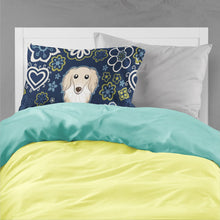 Load image into Gallery viewer, Blue Flowers Longhair Creme Dachshund Fabric Standard Pillowcase – Artistic Decorative Front, White Back BB5063PILLOWCASE