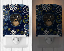 Load image into Gallery viewer, Blue Flowers Longhair Black and Tan Dachshund Ceramic Night Light BB5064CNL