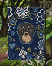 Load image into Gallery viewer, Blue Flowers Longhair Black and Tan Dachshund Garden Flag - Outdoor Decorative Yard Flag BB5064GF