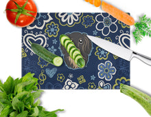 Load image into Gallery viewer, Blue Flowers Longhair Black and Tan Dachshund Glass Cutting Boards – Durable, Decorative Kitchen Art Large BB5064LCB