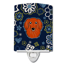 Load image into Gallery viewer, Blue Flowers Longhair Red Dachshund Ceramic Night Light BB5065CNL