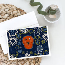 Load image into Gallery viewer, Blue Flowers Longhair Red Dachshund Greeting Cards -  Blank Note Cards – 8-Pack of Artist-Designed Cards with Envelopes