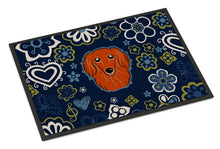 Load image into Gallery viewer, Blue Flowers Longhair Red Dachshund Doormat - 24x36 Decorative Floor Mat – Indoor/Outdoor Rug with Artistic Flair BB5065JMAT