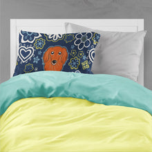Load image into Gallery viewer, Blue Flowers Longhair Red Dachshund Fabric Standard Pillowcase – Artistic Decorative Front, White Back BB5065PILLOWCASE