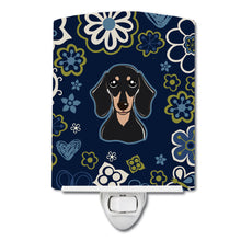 Load image into Gallery viewer, Blue Flowers Smooth Black and Tan Dachshund Ceramic Night Light BB5066CNL