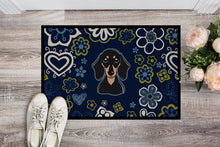 Load image into Gallery viewer, Blue Flowers Smooth Black and Tan Dachshund Doormat - 18x27 Decorative Floor Mat – Indoor/Outdoor Rug with Artistic Flair BB5066MAT