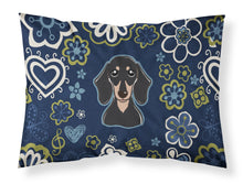 Load image into Gallery viewer, Blue Flowers Smooth Black and Tan Dachshund Fabric Standard Pillowcase – Artistic Decorative Front, White Back BB5066PILLOWCASE
