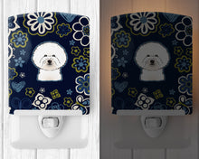 Load image into Gallery viewer, Blue Flowers Bichon Frise Ceramic Night Light BB5068CNL