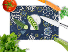 Load image into Gallery viewer, Blue Flowers Bichon Frise Glass Cutting Boards – Durable, Decorative Kitchen Art Large BB5068LCB