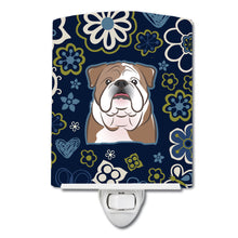 Load image into Gallery viewer, Blue Flowers English Bulldog  Ceramic Night Light BB5070CNL