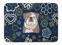 Load image into Gallery viewer, Blue Flowers English Bulldog Machine Washable Memory Foam Mat BB5070RUG