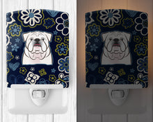 Load image into Gallery viewer, Blue Flowers White English Bulldog  Ceramic Night Light BB5071CNL