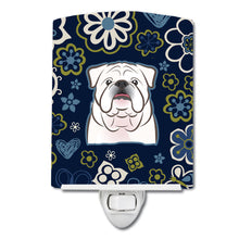 Load image into Gallery viewer, Blue Flowers White English Bulldog  Ceramic Night Light BB5071CNL