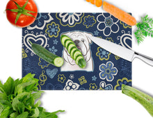 Load image into Gallery viewer, Blue Flowers White English Bulldog  Glass Cutting Boards – Durable, Decorative Kitchen Art Large BB5071LCB