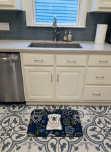 Load image into Gallery viewer, Blue Flowers White English Bulldog Machine Washable Memory Foam Mat BB5071RUG