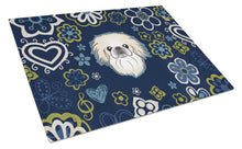 Load image into Gallery viewer, Blue Flowers Pekingese Glass Cutting Boards – Durable, Decorative Kitchen Art Large BB5072LCB