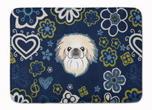 Load image into Gallery viewer, Blue Flowers Pekingese Machine Washable Memory Foam Mat BB5072RUG