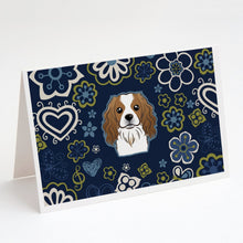 Load image into Gallery viewer, Blue Flowers Cavalier Spaniel Greeting Cards -  Blank Note Cards – 8-Pack of Artist-Designed Cards with Envelopes