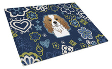 Load image into Gallery viewer, Blue Flowers Cavalier Spaniel Glass Cutting Boards – Durable, Decorative Kitchen Art Large BB5075LCB