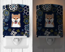 Load image into Gallery viewer, Blue Flowers Shiba Inu Ceramic Night Light BB5076CNL