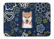 Load image into Gallery viewer, Blue Flowers Shiba Inu Machine Washable Memory Foam Mat BB5076RUG