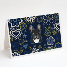 Load image into Gallery viewer, Blue Flowers French Bulldog Greeting Cards -  Blank Note Cards – 8-Pack of Artist-Designed Cards with Envelopes