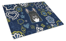 Load image into Gallery viewer, Blue Flowers French Bulldog Glass Cutting Boards – Durable, Decorative Kitchen Art Large BB5078LCB