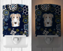 Load image into Gallery viewer, Blue Flowers Borzoi Ceramic Night Light BB5079CNL