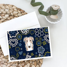Load image into Gallery viewer, Blue Flowers Borzoi Greeting Cards -  Blank Note Cards – 8-Pack of Artist-Designed Cards with Envelopes
