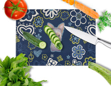 Load image into Gallery viewer, Blue Flowers Yorkie Puppy Glass Cutting Boards – Durable, Decorative Kitchen Art Large BB5083LCB