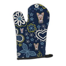 Load image into Gallery viewer, Blue Flowers Yorkie Puppy Oven Mitt BB5083OVMT