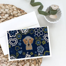 Load image into Gallery viewer, Blue Flowers Wirehaired Dachshund Greeting Cards -  Blank Note Cards – 8-Pack of Artist-Designed Cards with Envelopes