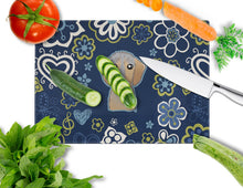 Load image into Gallery viewer, Blue Flowers Wirehaired Dachshund Glass Cutting Boards – Durable, Decorative Kitchen Art Large BB5084LCB