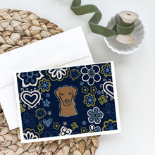 Load image into Gallery viewer, Blue Flowers Chocolate Labrador Greeting Cards -  Blank Note Cards – 8-Pack of Artist-Designed Cards with Envelopes