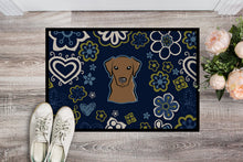 Load image into Gallery viewer, Blue Flowers Chocolate Labrador Doormat - 18x27 Decorative Floor Mat – Indoor/Outdoor Rug with Artistic Flair BB5085MAT
