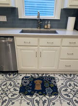 Load image into Gallery viewer, Blue Flowers Chocolate Labrador Machine Washable Memory Foam Mat BB5085RUG
