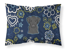 Load image into Gallery viewer, Blue Flowers Black Labrador Fabric Standard Pillowcase – Artistic Decorative Front, White Back BB5086PILLOWCASE