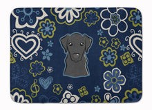 Load image into Gallery viewer, Blue Flowers Black Labrador Machine Washable Memory Foam Mat BB5086RUG