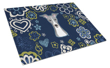 Load image into Gallery viewer, Blue Flowers Italian Greyhound Glass Cutting Boards – Durable, Decorative Kitchen Art Large BB5087LCB
