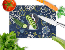 Load image into Gallery viewer, Blue Flowers Bernese Mountain Dog Glass Cutting Boards – Durable, Decorative Kitchen Art Large BB5088LCB