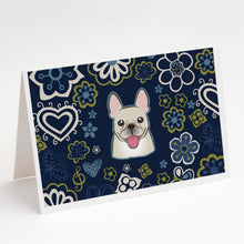 Load image into Gallery viewer, Blue Flowers French Bulldog Greeting Cards -  Blank Note Cards – 8-Pack of Artist-Designed Cards with Envelopes