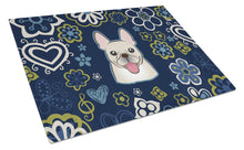 Load image into Gallery viewer, Blue Flowers French Bulldog Glass Cutting Boards – Durable, Decorative Kitchen Art Large BB5089LCB