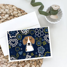 Load image into Gallery viewer, Blue Flowers Beagle Greeting Cards -  Blank Note Cards – 8-Pack of Artist-Designed Cards with Envelopes