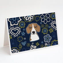 Load image into Gallery viewer, Blue Flowers Beagle Greeting Cards -  Blank Note Cards – 8-Pack of Artist-Designed Cards with Envelopes