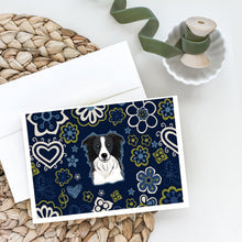 Load image into Gallery viewer, Blue Flowers Border Collie Greeting Cards -  Blank Note Cards – 8-Pack of Artist-Designed Cards with Envelopes