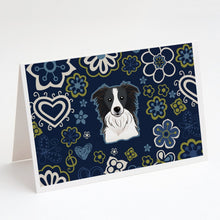 Load image into Gallery viewer, Blue Flowers Border Collie Greeting Cards -  Blank Note Cards – 8-Pack of Artist-Designed Cards with Envelopes