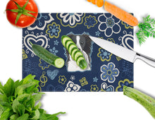 Load image into Gallery viewer, Blue Flowers Border Collie Glass Cutting Boards – Durable, Decorative Kitchen Art Large BB5092LCB